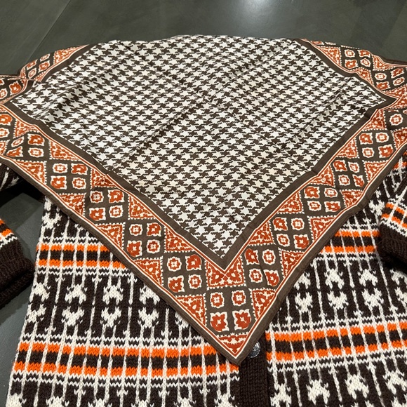 Brown Orange Cream Glentex Acetate MCM Scarf - Picture 13 of 15